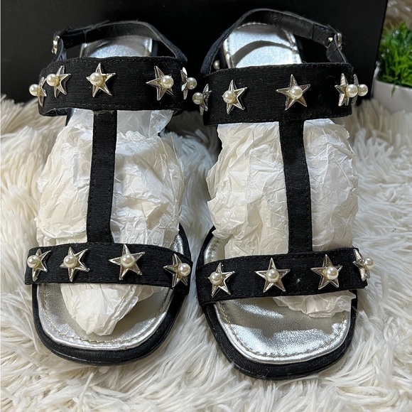 SOLD Authentic CHANEL Sandals Stars Pearls T-Strap Block Heels in black. - Picture 2 of 10